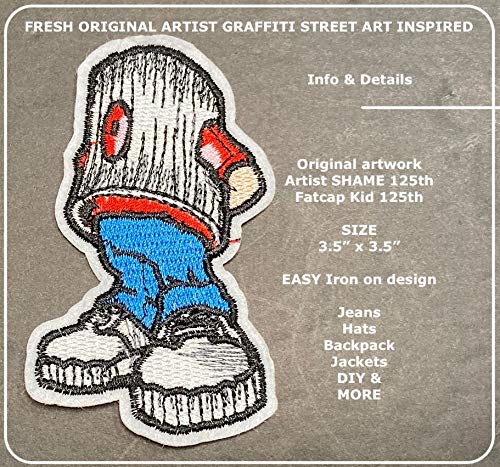 PRK 14 Spray Can Cap Style Iron On Patch Collection Street Graffiti Art Design Clothing Accessories Embroidered DIY Patches for Jackets, Hats, Jeans & Backpacks (Shame 125th Fatcap) - Image 2