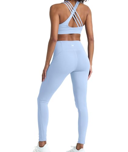 PopSugar 2 Piece Light Blue Workout Sets for women High Waist Leggings and Sports Bra Yoga Set Matching Gym Pilates Running Work Out Outfit XLarge - Image 1
