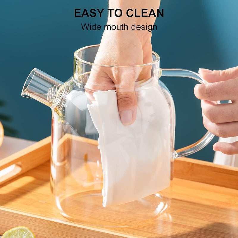 HARBAR HARBAR 1.8 Liter Glass Water Jug with Wooden Lid - Heat Resistant Glass Pitcher for Hot Water, Milk, Juice - 1800 ml Carafe for Dining Table(Pack of 1)  - Image 3