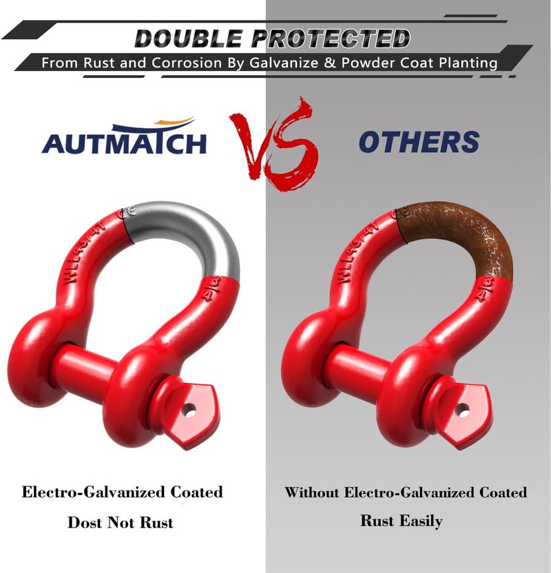 AUTMATCH D Ring Shackle 3/4" Shackles (2 Pack) 41,887Ibs Break Strength - Clevis Shackles with 7/8" Screw Pin and Shackle Isolator Washers Kit for Tow Strap Winch Off Road Vehicle Recovery, Red - Image 5