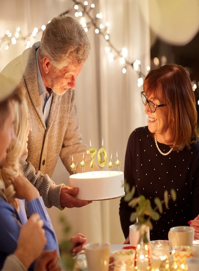 روويست شموع عيد الميلاد السبعين للكيك، زينة كعكة عيد ميلاد ثلاثية الأبعاد على شكل ماسة ونجمة، هدايا رقم 70، شموع للنساء والرجال، حفلات الزفاف (ذهبية) - Image 4