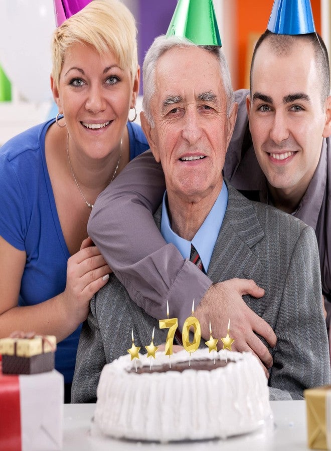 روويست شموع عيد الميلاد السبعين للكيك، زينة كعكة عيد ميلاد ثلاثية الأبعاد على شكل ماسة ونجمة، هدايا رقم 70، شموع للنساء والرجال، حفلات الزفاف (ذهبية) - Image 3