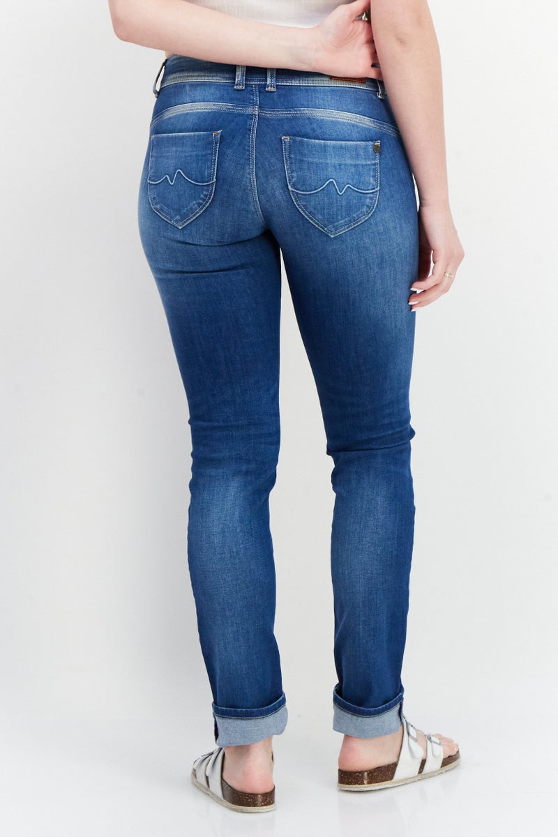 Pepe Jeans Women Slim Fit Washed Stretchable Denim Jeans, Blue - Image 2