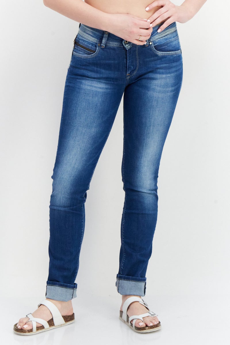 Pepe Jeans Women Slim Fit Washed Stretchable Denim Jeans, Blue - Image 1