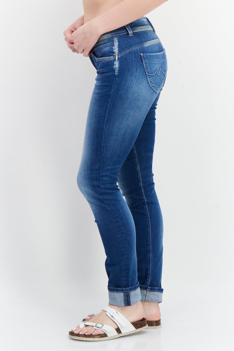 Pepe Jeans Women Slim Fit Washed Stretchable Denim Jeans, Blue - Image 3