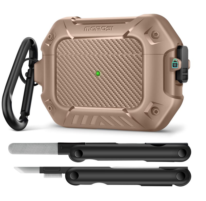 MOBOSI for Airpods Pro 2 Case, Compatible with AirPods Pro Case Cover 2nd/1st Generation with Lock&Keychain&Cleaner Kit, Full Body Shockproof Protective Hard Shell (2023/2022/2019), Brown - Image 1