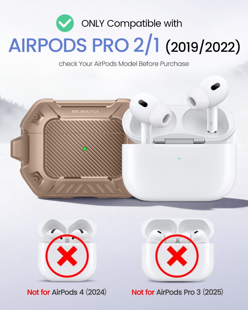 MOBOSI for Airpods Pro 2 Case, Compatible with AirPods Pro Case Cover 2nd/1st Generation with Lock&Keychain&Cleaner Kit, Full Body Shockproof Protective Hard Shell (2023/2022/2019), Brown - Image 2