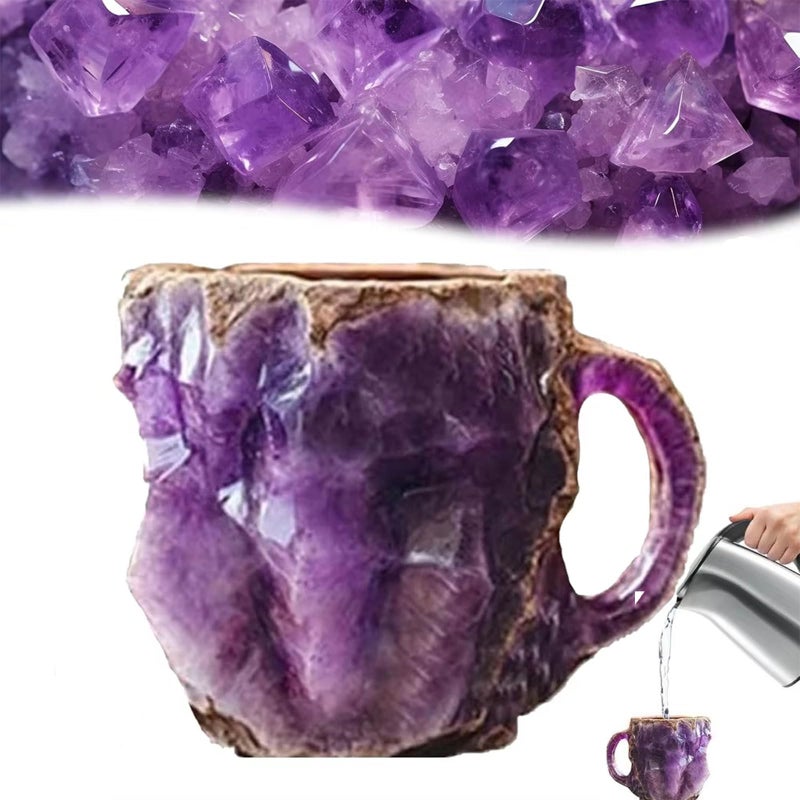 Ylapagne Mineral Crystal Coffee Mugs, Purple Natural 3D Mineral Rock Coffee Mugs With Handle for Milk Tea Hot Chocolate Home Office - Image 1