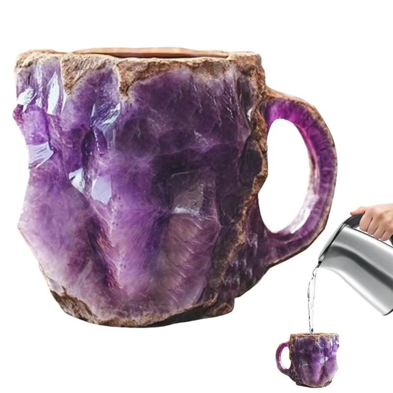 Ylapagne Mineral Crystal Coffee Mugs, Purple Natural 3D Mineral Rock Coffee Mugs With Handle for Milk Tea Hot Chocolate Home Office - Image 2