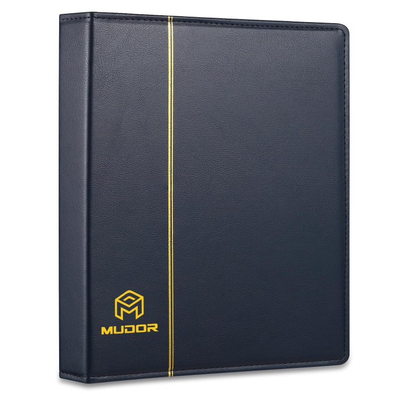 MUDOR Empty Premium PU Classic Binder, 4 Ring Binder Albums Stockbook for Stamps, Documents, Coins, Bank Notes(Blue) - Image 1