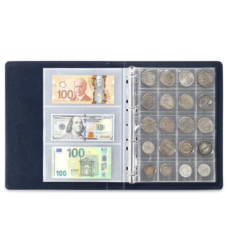 MUDOR Empty Premium PU Classic Binder, 4 Ring Binder Albums Stockbook for Stamps, Documents, Coins, Bank Notes(Blue) - Image 3