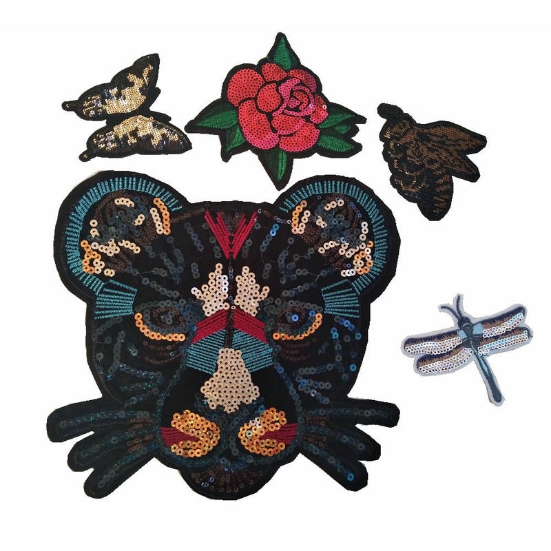 FEEPOP Iot Sequin Metal Wire Green Eye Cat Stickers Embroidered Sew On Patch for Jeans Clothes Coat Applique DIY Accessory Color C 