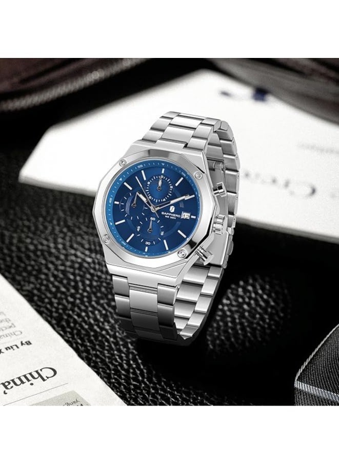 Sapphero - Watch for Men Stainless Steel Mens Watches Waterproof Analog Quartz Movement Wrist Watch Gifts for Men - Image 1