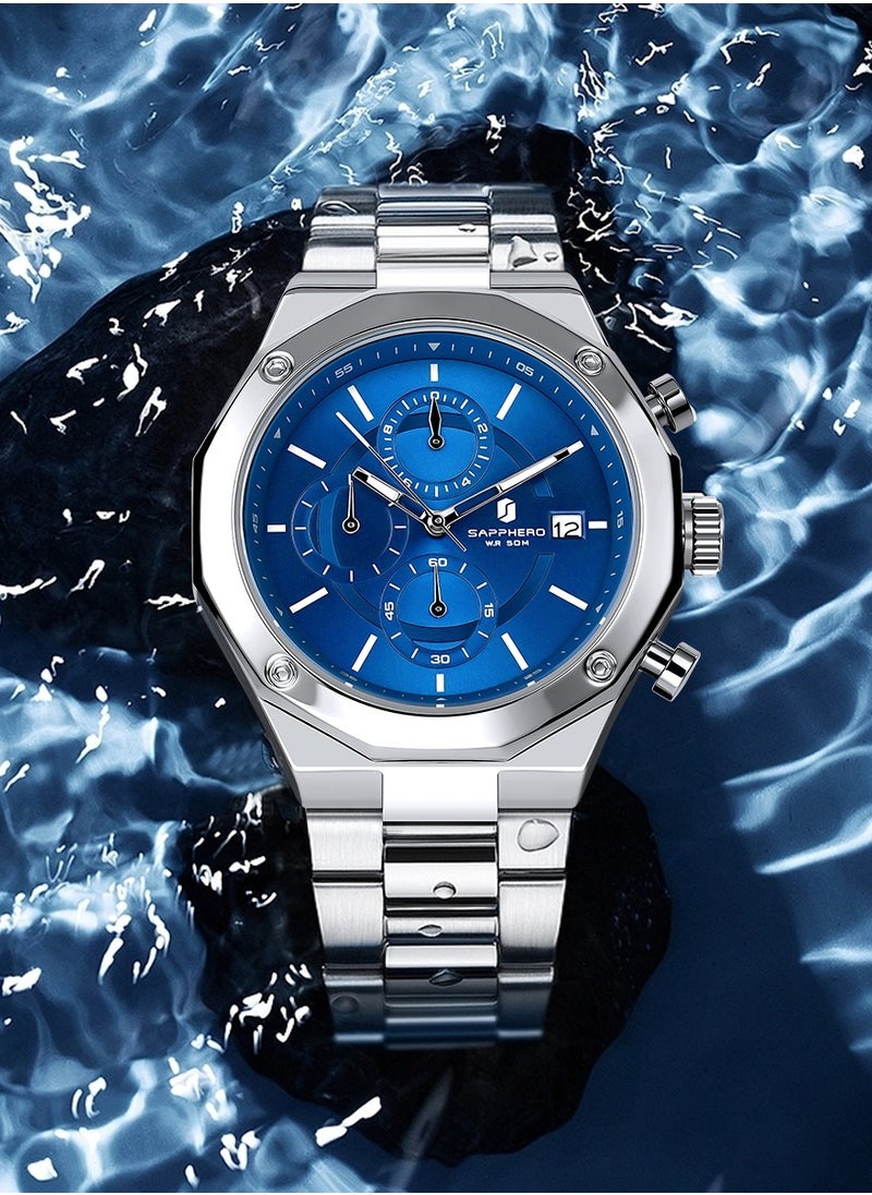 Sapphero - Watch for Men Stainless Steel Mens Watches Waterproof Analog Quartz Movement Wrist Watch Gifts for Men - Image 1