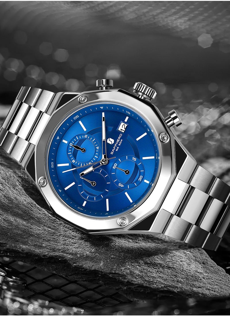 Sapphero - Watch for Men Stainless Steel Mens Watches Waterproof Analog Quartz Movement Wrist Watch Gifts for Men - Image 1