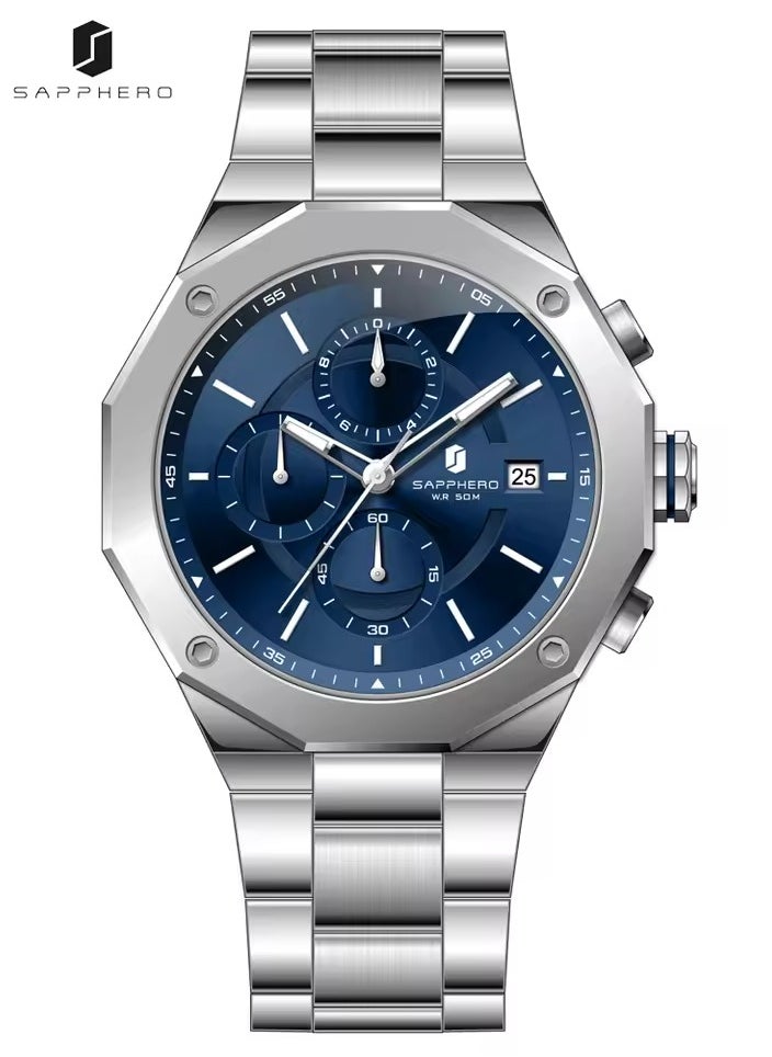 Sapphero - Watch for Men Stainless Steel Mens Watches Waterproof Analog Quartz Movement Wrist Watch Gifts for Men - Image 1