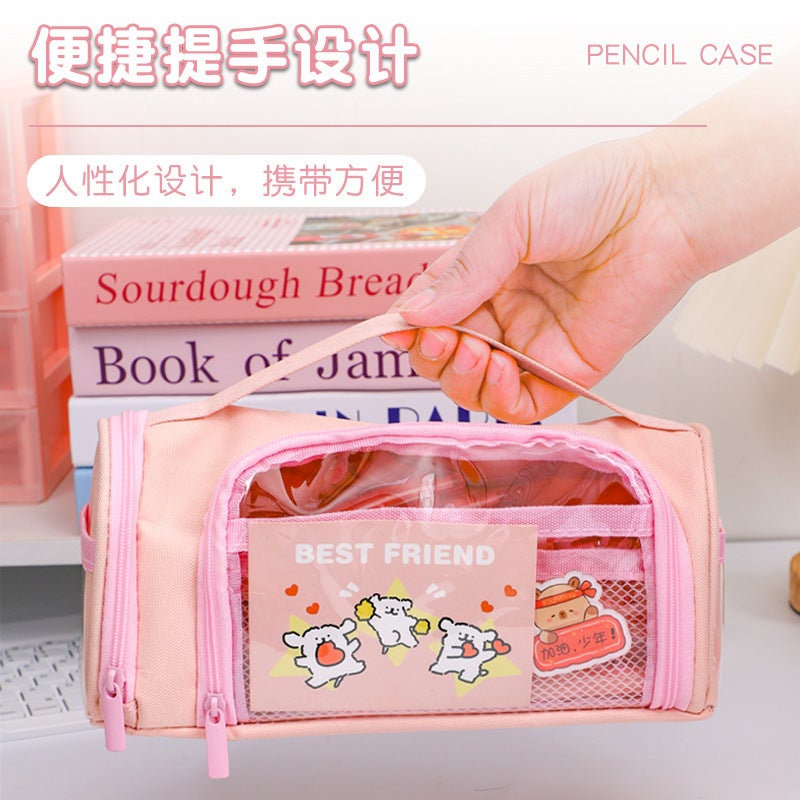 Front Window Pencil Bag New Style Cute And Cute Large Capacity Student Transparent 2025 Pencil Bag Girls Boys Office Cosmetics Bag - Image 3