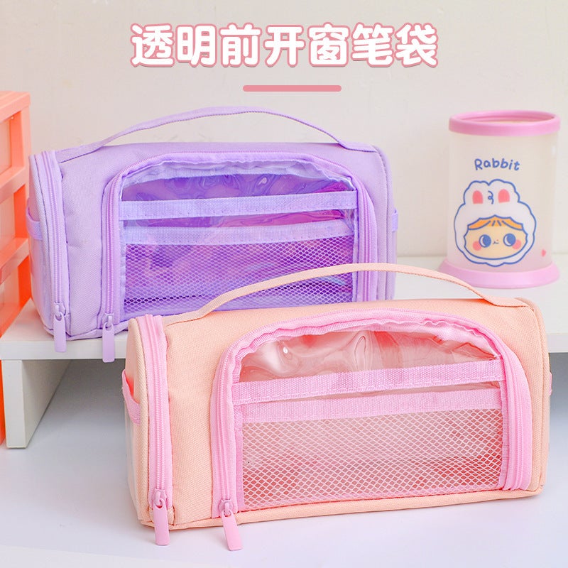 Front Window Pencil Bag New Style Cute And Cute Large Capacity Student Transparent 2025 Pencil Bag Girls Boys Office Cosmetics Bag - Image 4