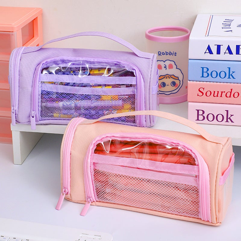 Front Window Pencil Bag New Style Cute And Cute Large Capacity Student Transparent 2025 Pencil Bag Girls Boys Office Cosmetics Bag - Image 2