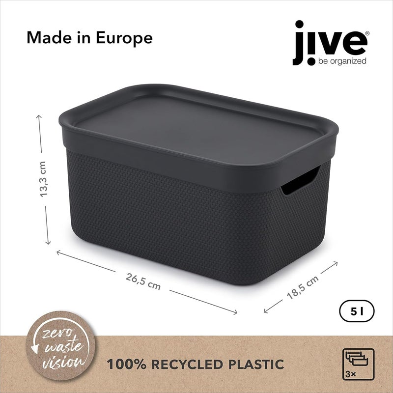 Rotho Jive Dekobox set of 3 storage boxes 5 litres with lid, plastic (PP recycled), dark grey, 3 x 5 litres, (27.8 x 19.5 x 22.4 cm), 3 - Image 3