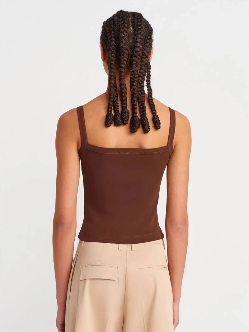 ديلفين Dilvin Ribbed Cotton Square-Neck Cami Blouse