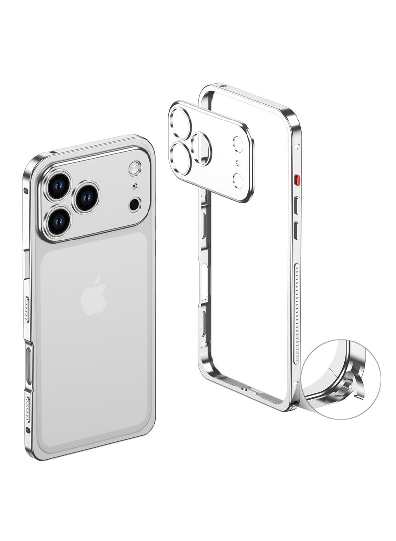 Apple iPhone 17 Pro Frame with Lens Phone Case Metal Bare Metal Feel Seahorse Buckle Anti-Scratch Camera Control Cover Ultra-Thin Metal Protective Case (Silver) - Image 1