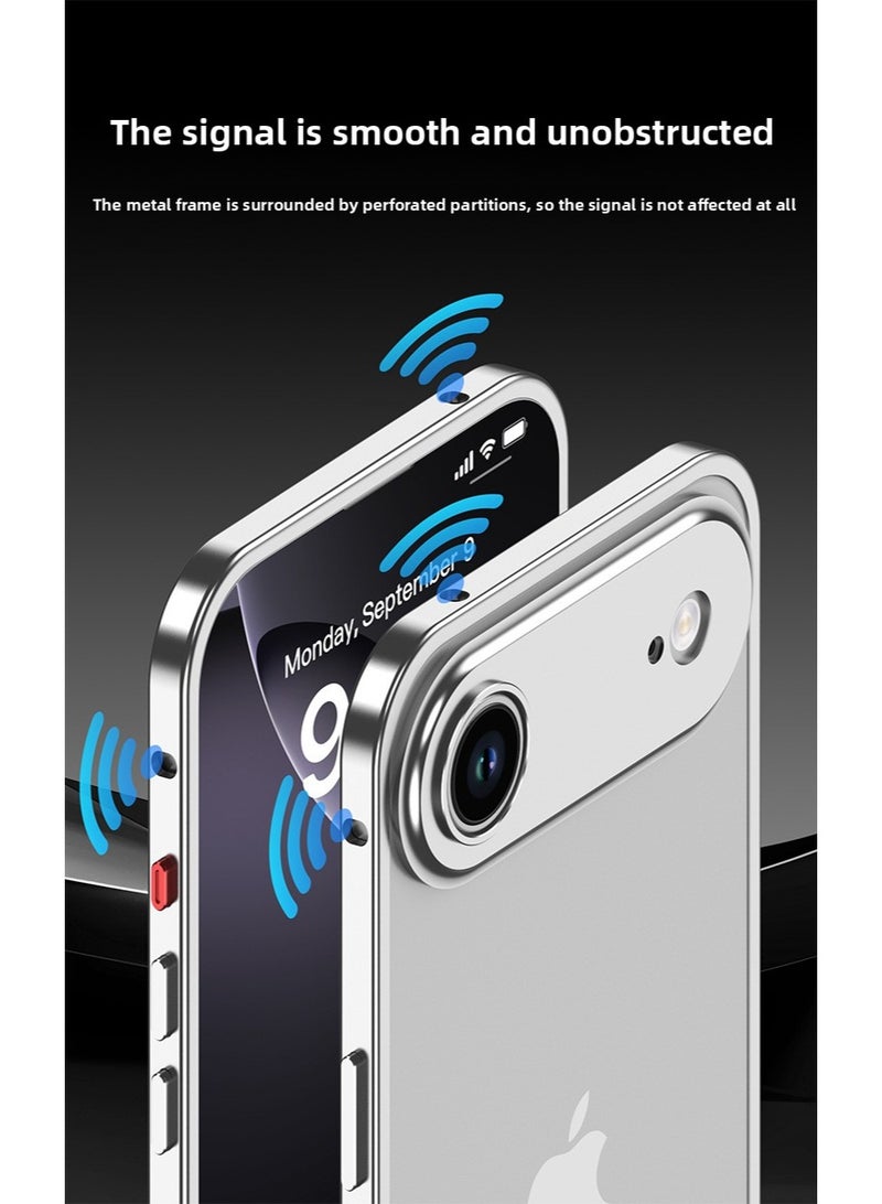 Apple iPhone 17 Pro Frame with Lens Phone Case Metal Bare Metal Feel Seahorse Buckle Anti-Scratch Camera Control Cover Ultra-Thin Metal Protective Case (Silver) - Image 2