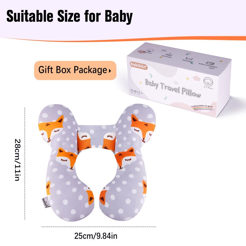 KAKIBLIN Baby Travel Pillow,Baby Neck Pillows for Car Seat,Upgraded Baby Head Pillow,Toddler Head and Neck Baby Support Pillow for Car Seat, Pushchair,Travel (Gray Fox) - Image 5