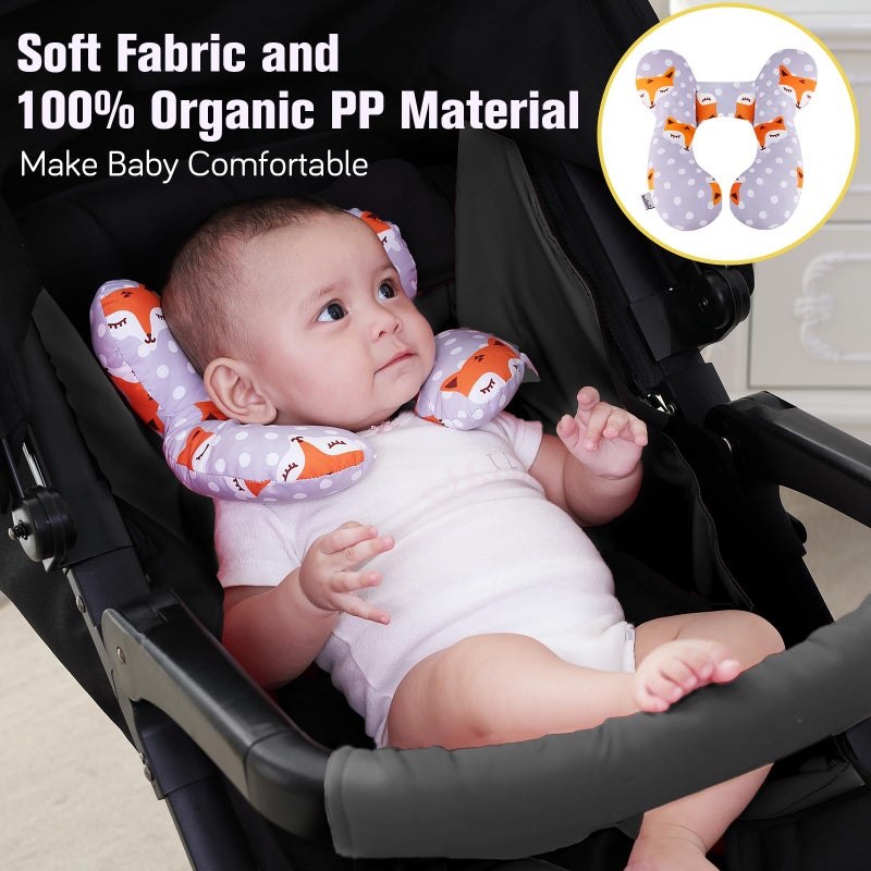 KAKIBLIN Baby Travel Pillow,Baby Neck Pillows for Car Seat,Upgraded Baby Head Pillow,Toddler Head and Neck Baby Support Pillow for Car Seat, Pushchair,Travel (Gray Fox) - Image 2