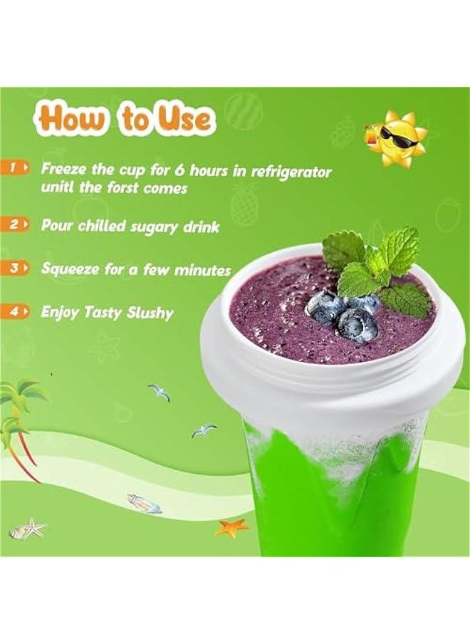 HOOKOR DIY Slushy Maker Cup,Magic Quick Frozen Smoothies Cup, Cooling Cup, Double Layer Squeeze Slushy Maker Cup, Homemade Milk Shake Ice Cream Maker (Green)  - Image 2