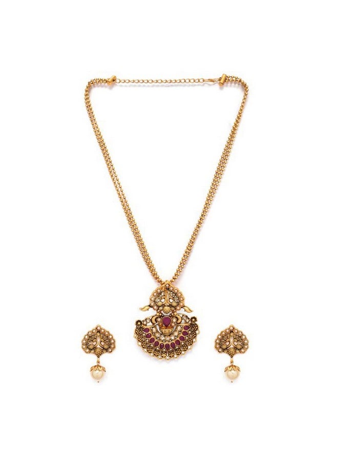 Rubans Gold-Plated Pink Faux Ruby Peacock Jewellery Set For Women