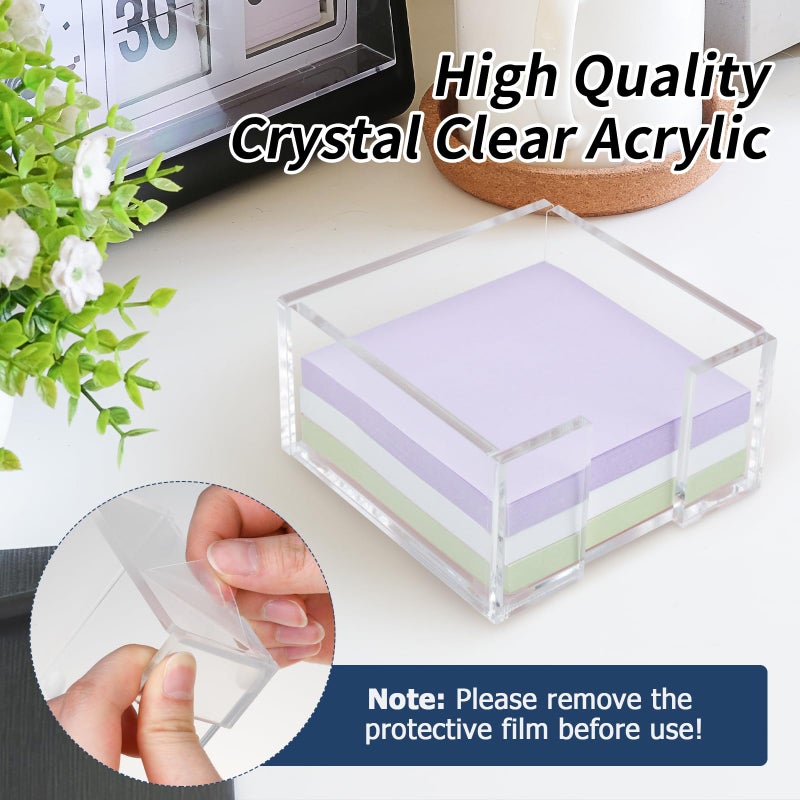 Tecreddy Acrylic Sticky Note Holder, 3 x 3 Crystal Clear Acrylic Notepad Holder Sticky Note Dispenser for Dorm Room and Office Desk Organizer - Image 2