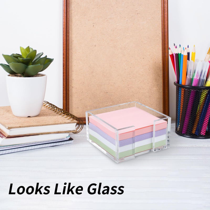 Tecreddy Acrylic Sticky Note Holder, 3 x 3 Crystal Clear Acrylic Notepad Holder Sticky Note Dispenser for Dorm Room and Office Desk Organizer - Image 5