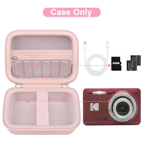 Canboc Hard Case for Kodak PIXPRO FZ55/ FZ45/ FZ43/ FZ53 16MP Digital Camera, Vlogging Camera Bag, Zipper Mesh Pocket fit Cable, SD Card, Pink (Case Only) - Image 2