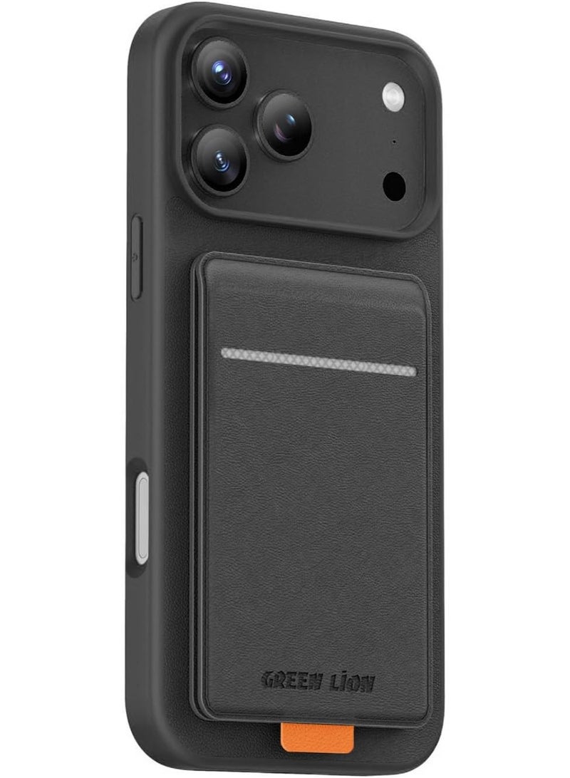 GREEN LION iPhone 17 Pro MagSafe Case Regal Leather with Card Holder & Foldable Stand Support / Ultra-Durable Protection Back Cover / Luxurious Comfortable Touch / Camera Protection / Comfortable Grip / Anti-Scratch / Anti Fingerprint - Black