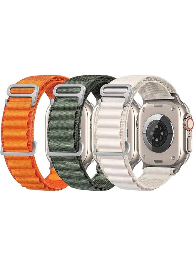 LINJIE 3 Pack Trail Loop Compatible With Apple Watch Straps 42mm 44mm 45mm 49mm For Women Men,Adjustable Sport Elastic Nylon Strap For Iwatch Series Ultra/Se/8/7/6/5/4/3/2/1,Off white/Orange/green  - Image 1