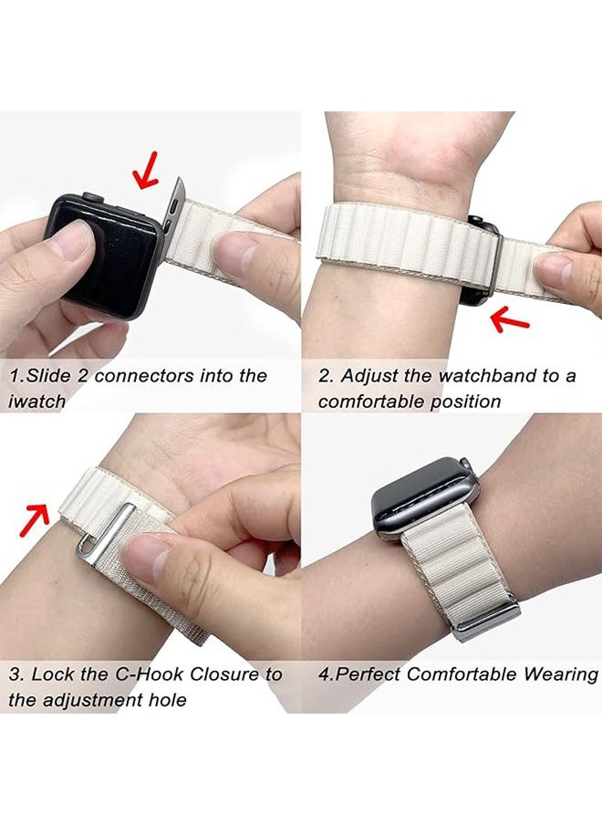 LINJIE 3 Pack Trail Loop Compatible With Apple Watch Straps 42mm 44mm 45mm 49mm For Women Men,Adjustable Sport Elastic Nylon Strap For Iwatch Series Ultra/Se/8/7/6/5/4/3/2/1,Off white/Orange/green  - Image 5