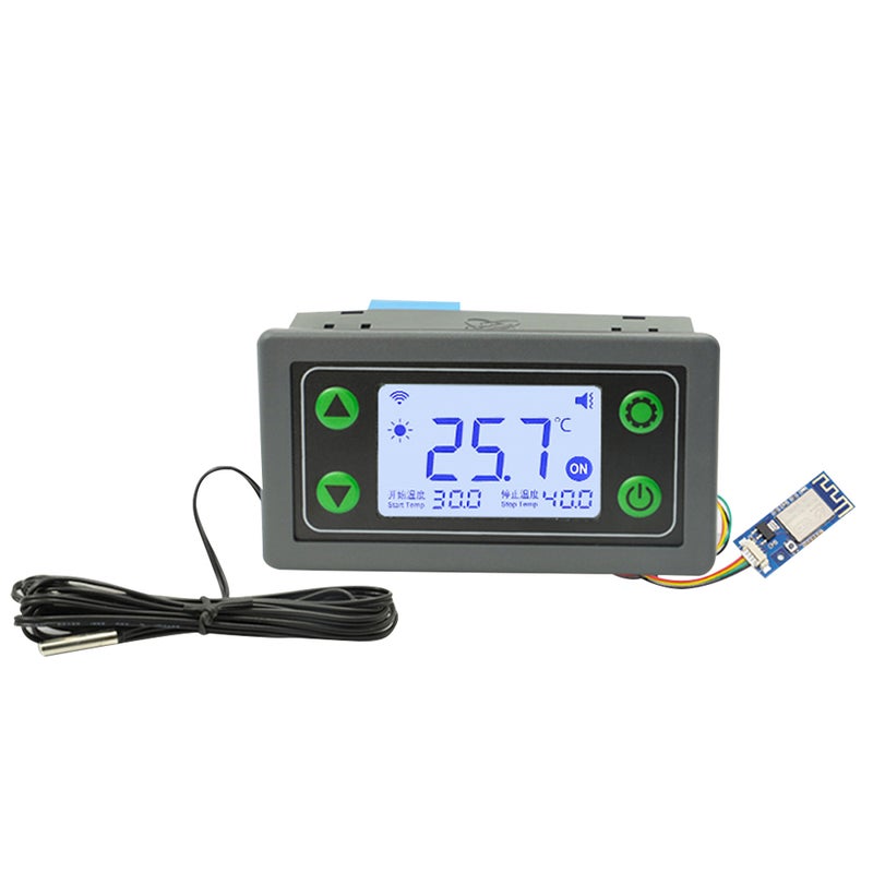 شاشة LCD رقمية منظم حرارة ذكي – تحكم عن بعد عبر تطبيق الهاتف المحمول – جهاز تحكم درجة الحرارة بواسطة الواي فاي – مع مبدل كهربائي داخلي سعة 30 أمبير مع مؤقت لبدء وإيقاف التشغيل – تسجيل درجات الحرارة العالية والمنخفضة – بيانات سحابية - Image 1