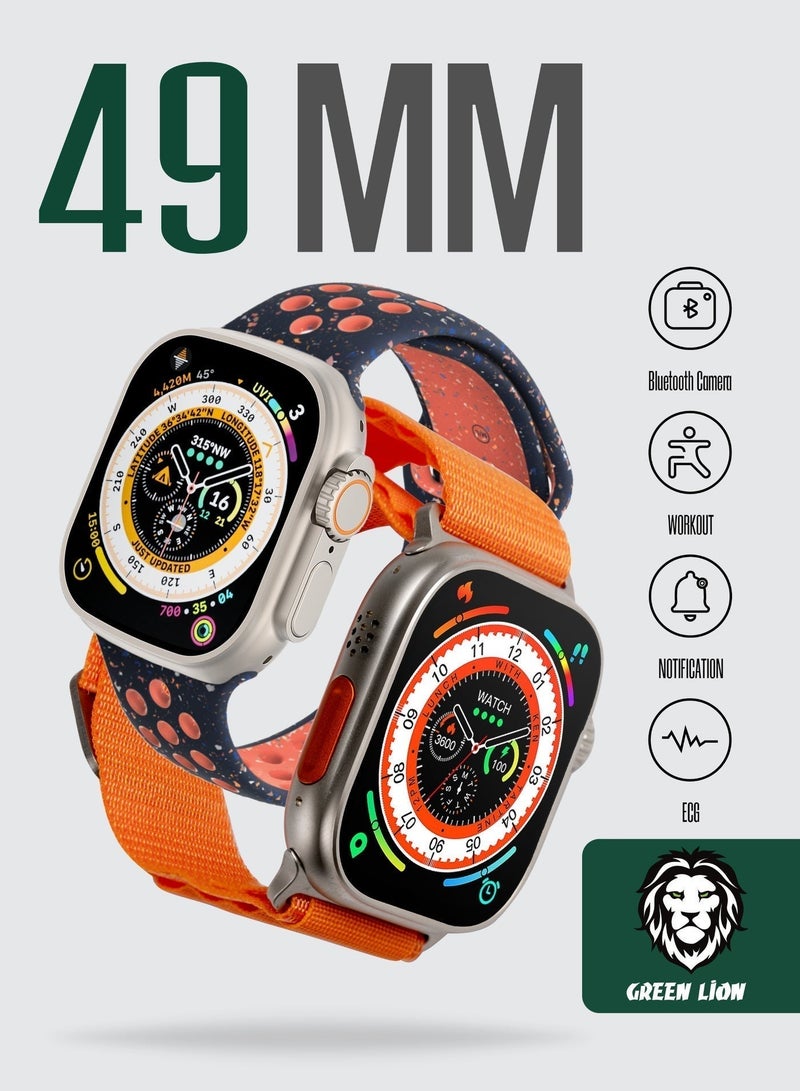 جرين ليون ساعة ذكية، شاشة بحجم 2.01 بوصة، اتصال عبر البلوتوث، وظيفة النقر المزدوج (Double Tap)، مقاومة للماء، مراقبة النوم، خاصية الشاشة التي تعمل دائماً (Always on Display)، متوافقة مع ChatGPT، إشعارات، تقنية NFC متعددة - لون برتقالي. - Image 2