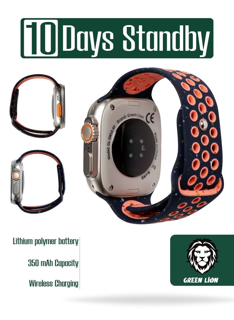 جرين ليون ساعة ذكية، شاشة بحجم 2.01 بوصة، اتصال عبر البلوتوث، وظيفة النقر المزدوج (Double Tap)، مقاومة للماء، مراقبة النوم، خاصية الشاشة التي تعمل دائماً (Always on Display)، متوافقة مع ChatGPT، إشعارات، تقنية NFC متعددة - لون برتقالي. - Image 3