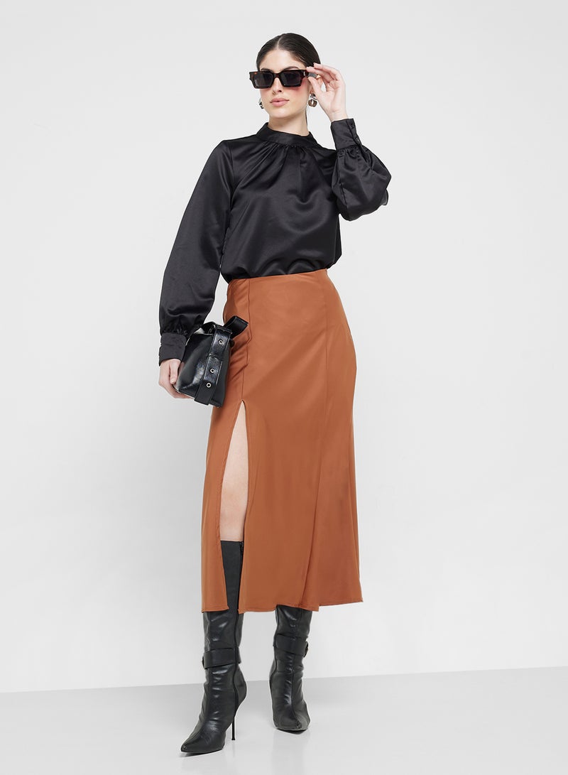 ELLA Satin Skirt With Slit  - Image 1