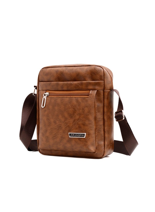 [Men's Shoulder Bag] Korean Large Capacity PU Leather Men's Shoulder Bag Men's Messenger Bag Wholesale-Color:Brown - Image 4