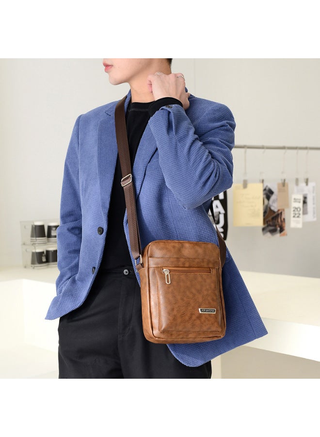 [Men's Shoulder Bag] Korean Large Capacity PU Leather Men's Shoulder Bag Men's Messenger Bag Wholesale-Color:Brown - Image 5