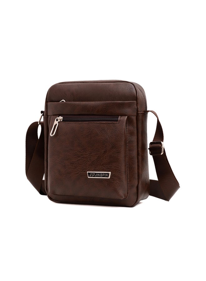 [Men's Shoulder Bag] Korean Large Capacity PU Leather Men's Shoulder Bag Men's Messenger Bag Wholesale-Color:Brown - Image 1