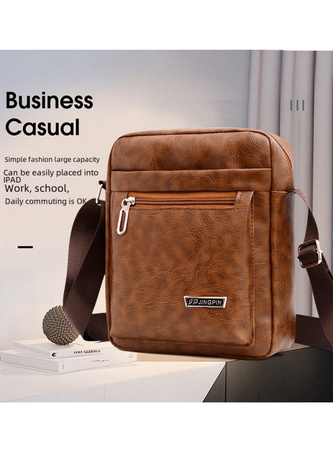 [Men's Shoulder Bag] Korean Large Capacity PU Leather Men's Shoulder Bag Men's Messenger Bag Wholesale-Color:Brown - Image 2