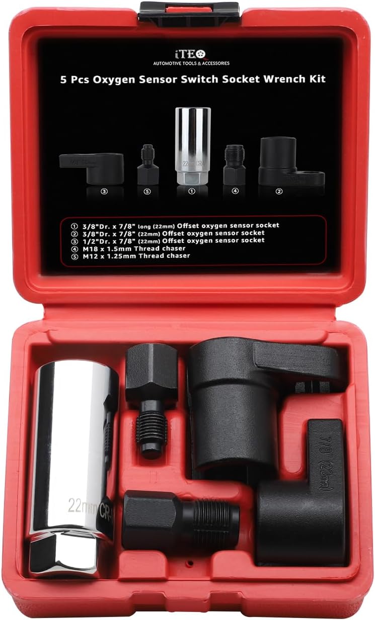 ITEQ 5 Pcs Automotive Oxygen Sensor Socket Wrench Remover tool and Thread Chaser Set - Image 1
