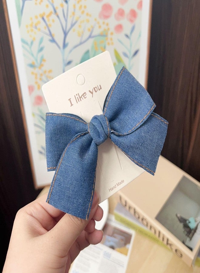 BBTDIN Blue Denim Hair Clip Pin Bow Girls Blue Jeans HairClip Girls Large Bows HairPin BW01 (Set H) - Image 2