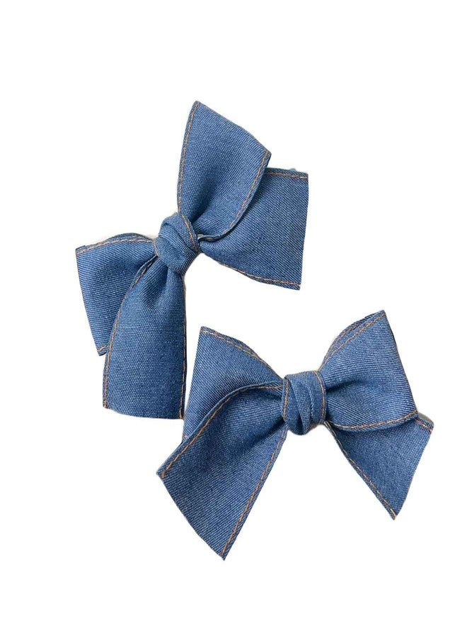 BBTDIN Blue Denim Hair Clip Pin Bow Girls Blue Jeans HairClip Girls Large Bows HairPin BW01 (Set H) - Image 5