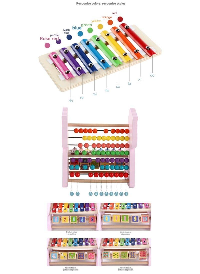 Kangaroo Cute Three-In-One Children'S Wooden Multifunctional Octave Piano, Calculation Frame Educational Beaded Early Education Toy  - Image 3