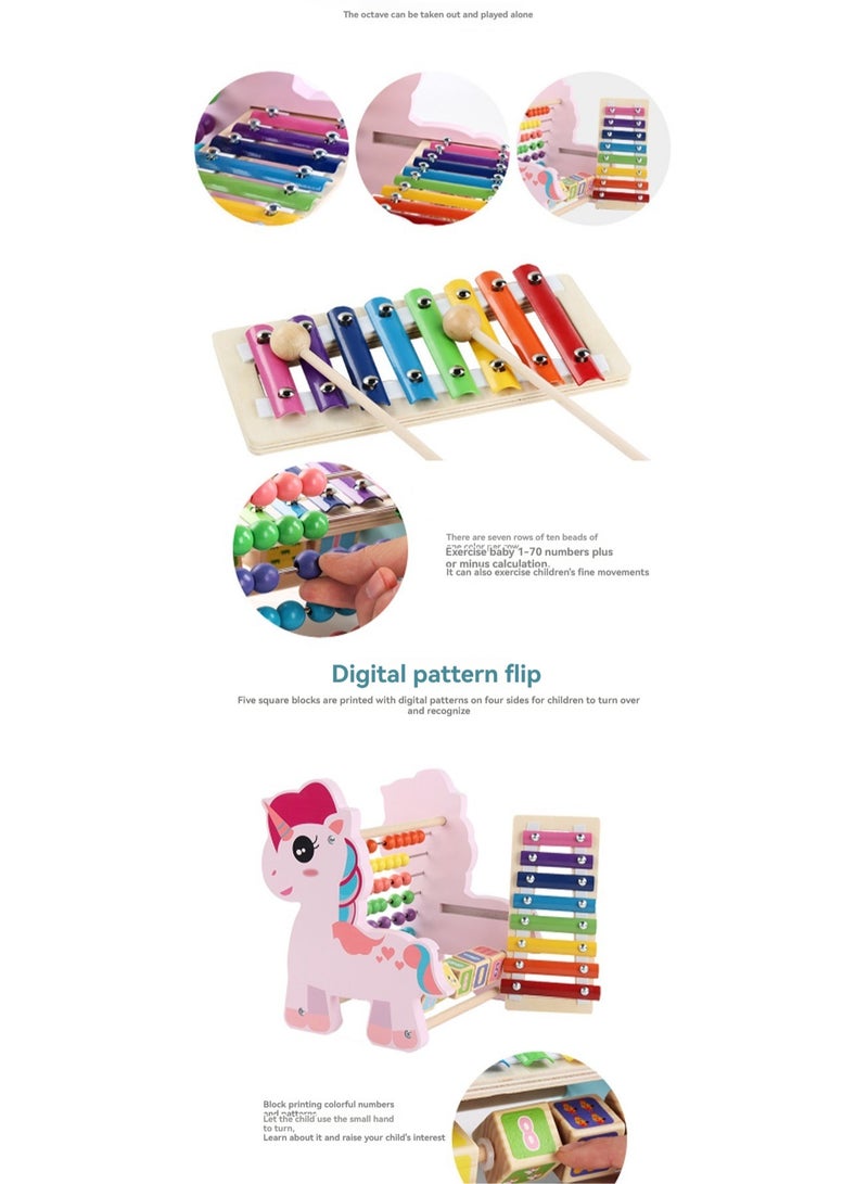 Kangaroo Cute Three-In-One Children'S Wooden Multifunctional Octave Piano, Calculation Frame Educational Beaded Early Education Toy  - Image 4